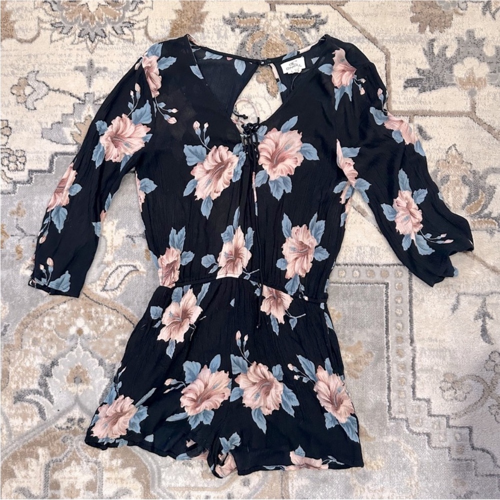 O'Neill Black Jumpsuit with Pink and Blue Floral Pattern
